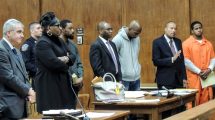 Assistant Prosecutor David Calviello, defense attorney Aishaah Rasul, defendant Louis Lucas, defense attorney Landry Belizaire, defendant Jerry Montgomery, defense attorney Ian Silvera, defendant Darrius J. Brown.