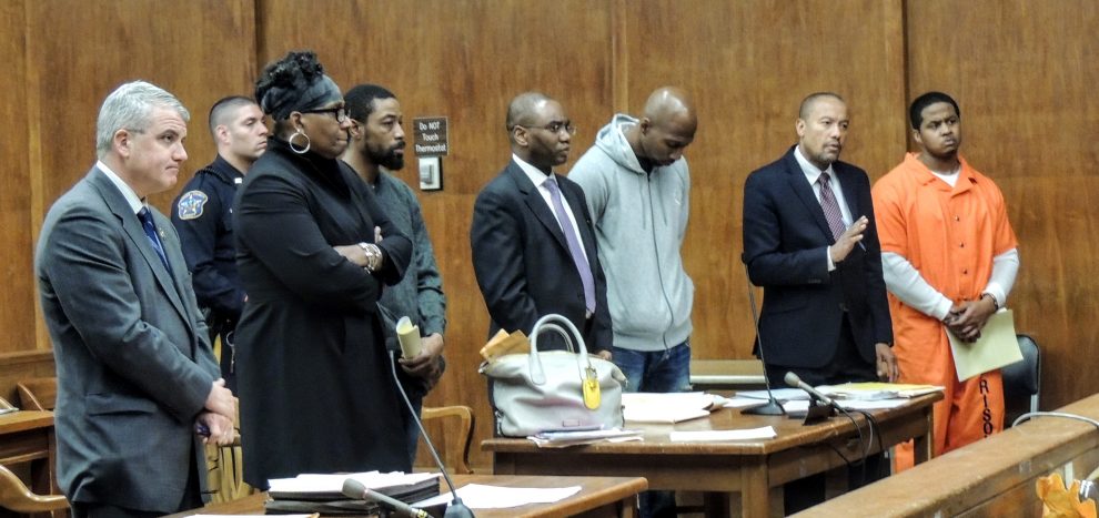 Assistant Prosecutor David Calviello, defense attorney Aishaah Rasul, defendant Louis Lucas, defense attorney Landry Belizaire, defendant Jerry Montgomery, defense attorney Ian Silvera, defendant Darrius J. Brown.