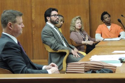 Prosecutor Paul DeGroot, Homicide; defense attorney Jose Torres of Passaic, defendant Nyje "Mookie" Johnson, defense attorney Diane D'Alessandro of West Milford, defendant Jeavonte Dennis.