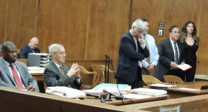 Assistant Bergen County Prosecutors Ron McCormick and Thomas Kearney, defense attorney Michael DeBlis, defendant Darius Ghahary of Upper Saddle River, defense attorney Robert Brass, defendant Allyn Ghahary