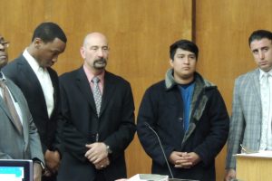 Defense attorney Walter Nealy of Englewood, defendant Nakeem Gardner, defense attorney John Latoracca of Rutherford, defendant Christian Lopez of Secaucus, defense attorney Jonathan Bruno of Rutherford.